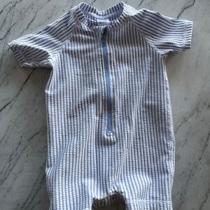Ruffle Butts 12-18mo blue and white striped rashguard swimsuit